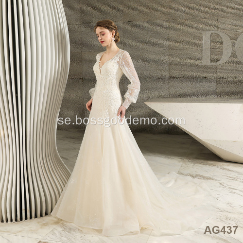 Långärmad Dubai Luxury Lace New Vestido de Noiva Custom Made Muslim Wedding Dress Bridal Gowns